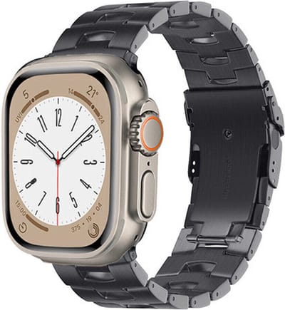 Strap-it Titanium Band - Geschikt voor Apple Watch bandje -Series 1/2/3/4/5/6/7/8/9/10/11/SE/SE2/SE3/Ultra (2/3) - Donkergrijs - Luxe titanium schakel band met RVS vlindersluiting - iWatch bandje voor maat: 44mm / 45mm / 46mm / 49mm