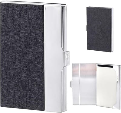 visitekaarthouder PU leer roestvrij staal zakelijke kaart etui slanke naam kaarten kredietkaarten houder 6 x 9,5 cm