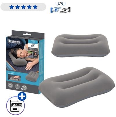 Bestway Opblaasbaar Velours Kussen 67121 - Comfortabel Reiskussen Voor Luchtbed Camping En Jacuzzi - Zacht Inflatable Hoofdkussen Voor Binnen En Buiten Met Reparatiepatch Met Ebook