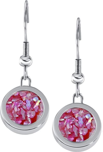 Quiges RVS Schroefsysteem Oorhangers Oorbellen Zilverkleurig met Verwisselbare Roze Vlokjes Mini Munt Set - ECOS073