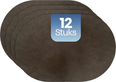 Phreeze Placemat Ovaal - 12 Stuks - Dubbelzijdige Placemats - Kunststof - Grijs & Geel