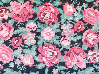 Vinyl | Vloerkleed vinyl |Geborduurde bloemen roze/blauw | 95x145 cm