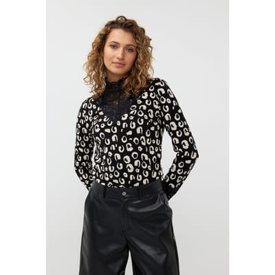 EsQualo Top Lace Wilderness Print Maat: XS | Longsleeves Outlet | Dames | Zwart