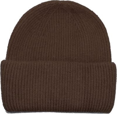 Donkerbruine wollen wintermuts voor dames - bruine beanie basic - dames one size - omgevouwen rand - muts breisel - STUDIO Ivana