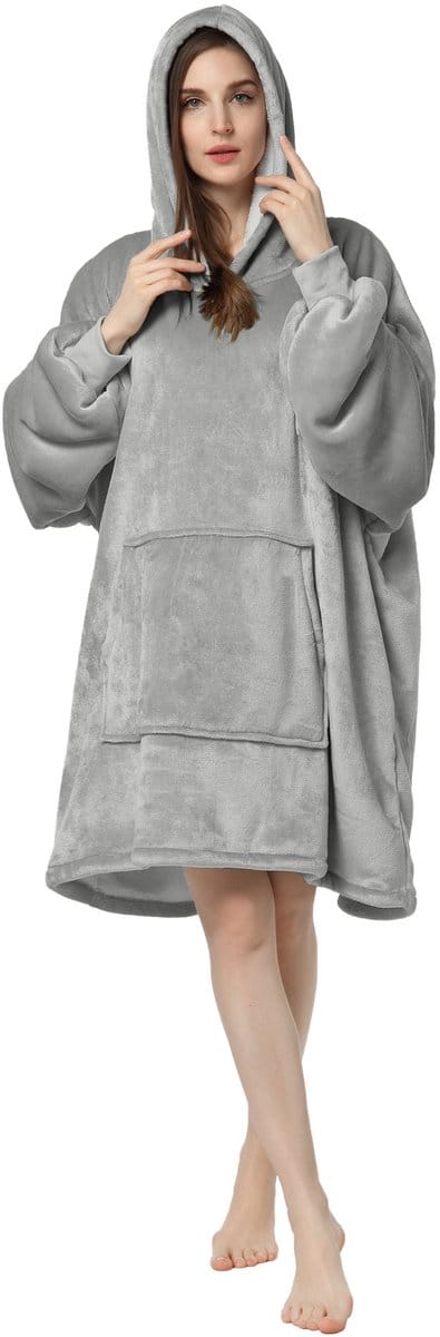 Hoodie - Hoodie deken - Oversized hoodie - Fleece Deken met Mouwen - Unisex - Grijs