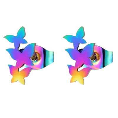 Aramat Jewels | Oorbellen | Bar oorstekers multikleur – 3 vlinders – 10x6mm | | | |6mm | Staal | Kinderen, Volwassenen | Verkleurd niet
