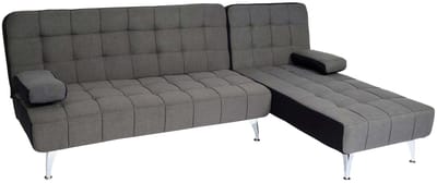 Slaapbank MCW-K22, bank hoekbank, ligvlak links/rechts slaapfunctie 236cm ~ stof/textiel donkergrijs, zwart