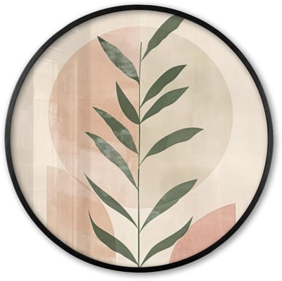 Poster in lijst Rond - Fotolijst 60x60 cm - Posters - Modern - Roze - Groen - Natuur - Aesthetic - Ronde posterlijst zwart - Decoratie - Wanddecoratie woonkamer - Muurdecoratie slaapkamer