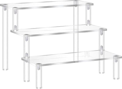 3-traps acryl riser display rek, 30 x 20 x 15 ,standaard, tafelblad transparant, parfumorganizer, opslag voor Funko Pops figuren, nagellak, specerijen, cosmetica, kunsthandwerk, sieradenstandaard, cupcake, specerijen, helder