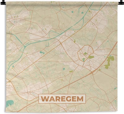 Wandkleed - Wanddoek - Plattegrond - Vintage - Kaart - Stadskaart - Waregem - 180x180 cm - Wandtapijt