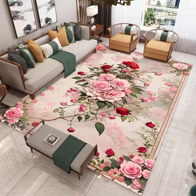 Tapis de sol de luxe à imprimé floral vintage, antidérapant, lavable en machine, pour décoration de salon, chambre, bureau, tapis lavable 50X80cm