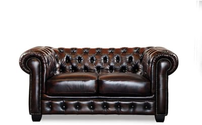 Vente-unique Driezits- en tweezitsbank Chesterfield BRENTON 100% buffelleer - bruin tinten