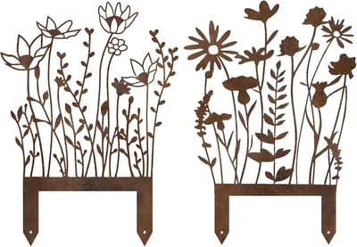 Tuinsteker Bloemen - Roest Decoratie - Tuin Aankleden - Verweerd Effect - 2 Stuks - Roestkleurig
