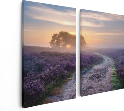 Artaza Canvas Schilderij Tweeluik Pad in de Weide van de Veluwe - 80x60 - Foto Op Canvas - Canvas Print