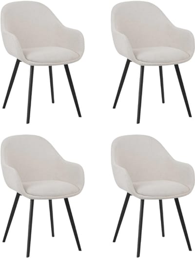 Dimehouse Set van 4 Moderne Eetkamerstoelen Remy Ribstof Crème - Met Armleuningen - Stof - Scandinavisch & Basic