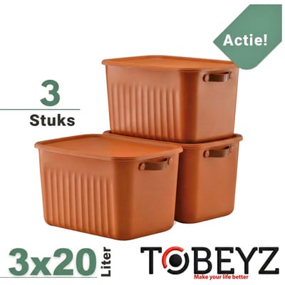 Tobeyz - Opbergbox - Opbergdoos - Opbergmand - 20L BPA-vrije Kunststof Opbergbox met Deksel - Nestelbaar en Stapelbaar - Ideaal voor Badkamer, Keuken en Speelgoedopslag - Baksteenrood