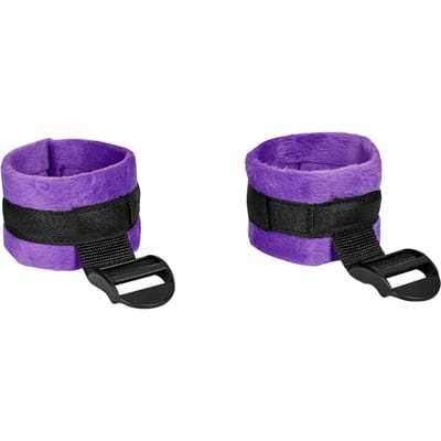 Rimba - Soft Bondage Fixatieband Met Voetboeien - Paars/Zwart