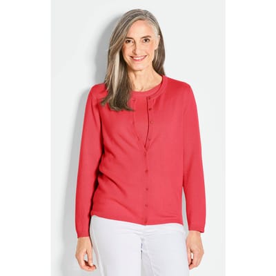 Tricot jasje van kasjmier met ronde hals - koraalrood - Gr. 52 van Goldner Fashion