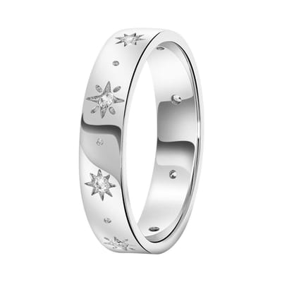 Lucardi Dames Ring galaxy sterren met zirkonia - Ring - Cadeau - Echt Zilver - Zilverkleurig