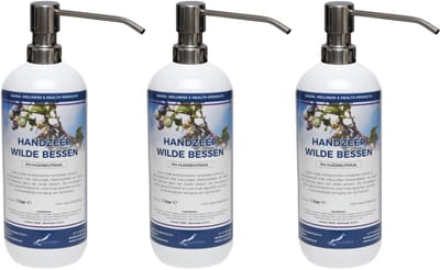 Handzeep Wilde Bessen 1 liter - set van 3 stuks - met gratis RVS zilverkleurige pomp - Voordeelverpakking