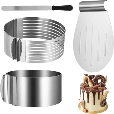 Taartsnijder 4-delig snijhulp Ø 16-30 verstelbare taartring taartmes lang Ø 24-30 taartschep roestvrij staal bakaccessoires voor keuken bakken