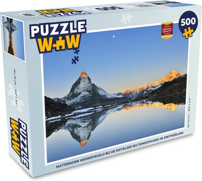 Puzzel Matterhorn weerspiegeld bij de Riffelsee bij zonsopgang in Zwitserland - Legpuzzel - Puzzel 500 stukjes
