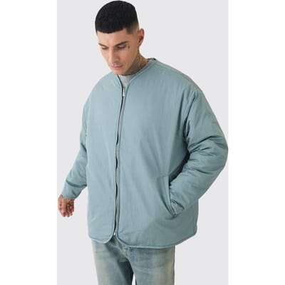 Tall Oversized Collarless Padded Bomber Jacket In Slate | Size Small