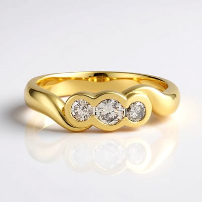 Cavill - Zilveren ring 925 Sterling Zilver - 2 I2 Bruine Diamanten 0,433 ct - Ronde briljant, handgemaakt, verguld - Chocolatediamantenring Afrika