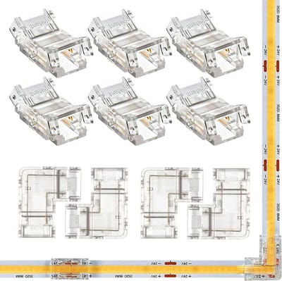Hoekconnectoren voor LED-strips, 2-Pin SMD 3528/2835, Solderless, Transparant, 6 Stuks met 4 Hoekconnectoren voor Eenvoudige Installatie
