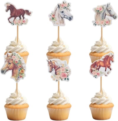 12pcs Horse Cupcake Toppers Horse Birthday Party Decorations for Girls Western Cowgirl Equestrian Theme Birthday - ShopVlot