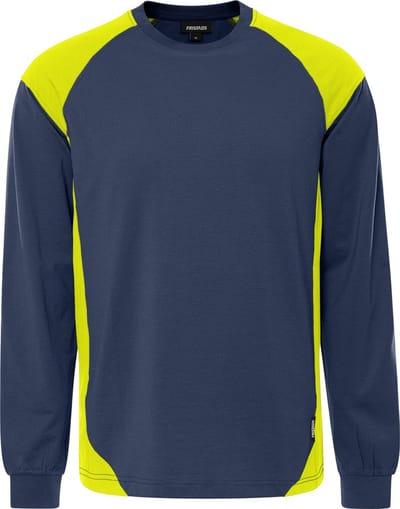Fristads Heavy T-shirt lange mouw 7071 GTM - Marineblauw/hi-vis geel - 3XL