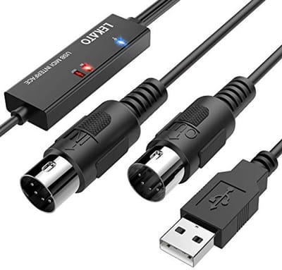 5-Pin MIDI Adapter Kabel voor PC, Mac en Laptop - 6.5Ft MIDI In-Out Converter voor Muziekbewerking