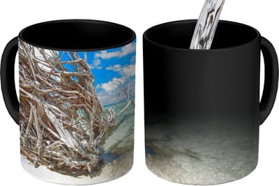Magische Mok - Foto op Warmte Mokken - Koffiemok - Strand - Takken - Tropisch - Zee - Magic Mok - Beker - 350 ML - Theemok