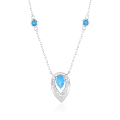Cavill - Zilveren Ketting Apatiet 1,102 ct - Neon blauw - 925 Sterling Zilver Geplatineerd - Druppel- en Ronde Edelstenen - Elegant Sieraad