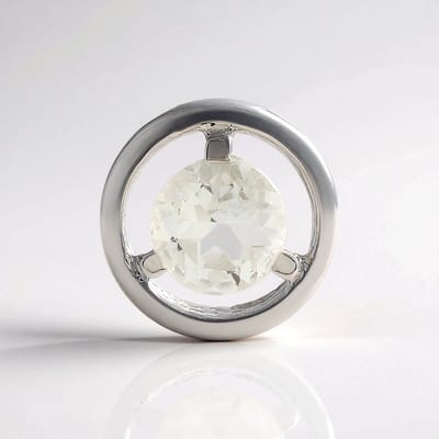 Cavill - Zilveren Hanger 925 Sterling Zilver - Witte Kwarts Rond Slijpsel 1 653 ct - Elegante Prong Zetting - Monosono Collection - 14x14 mm