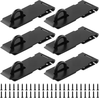 Set van 6 RVS Hangsloten met Zwart Latch - 105mm Veiligheidssloten voor Deuren, Kasten en Dozen