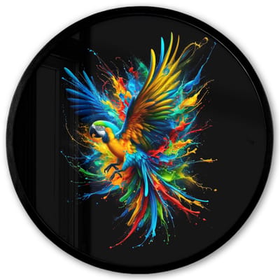 Poster in lijst Rond - Fotolijst 40x40 cm - Posters - Papegaai - Vogel - Dier - Kleurrijk - Verf - Ronde posterlijst zwart - Decoratie - Wanddecoratie woonkamer - Muurdecoratie slaapkamer