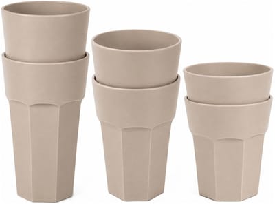 Plasticforte onbreekbare drinkglazen - 9x stuks - kunststof - beige - 360-520-600 ml - stapelbaar - camping