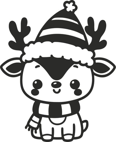 Kerst Rendier Sticker – 20,4 x 25 cm – Zwart