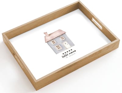 Dienblad hout 40x30 cm - Schootdienblad - Lichtblauw - Huisje - Mama - Tekst - Borrelplank rechthoek - Plateau dienbladen