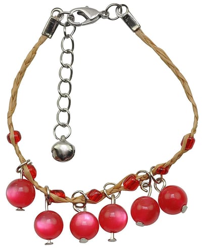 Edelstenen armband Rafia Bell Pink Cat's Eye - roze - bedels - luxe sieraden zakje - armband dames - roze armband