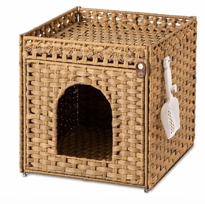 BSS® Kattenbak kast – rotan kattenhuis voor kattenbak – verborgen kattenbak meubel – met kattenbakmat – natuur