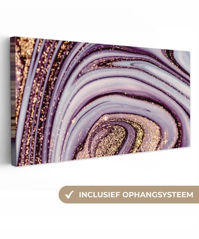 Canvas schilderij 40x20 cm - Wanddecoratie Marmer - Roze - Goud - Glitter - Marmerlook - Luxe - Muurdecoratie woonkamer - Slaapkamer decoratie - Kamer accessoires - Schilderijen op canvas