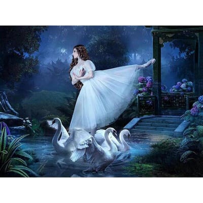 Volledige ronde boor diamant schilderij zwaan ballet meisje kruissteek strass borduurwerk landschap 20X30CM gray