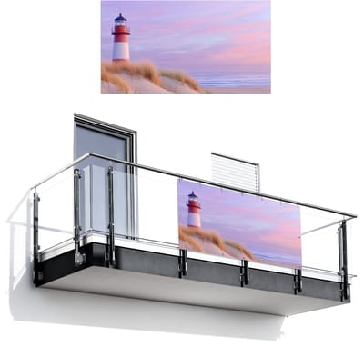 Balkonscherm 200x110 cm - Balkonposter Vuurtoren - Duinen - Zonsondergang - Balkon scherm decoratie - Balkonschermen - Balkondoek zonnescherm