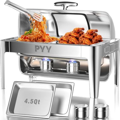 Rol Top Bain Marie - Buffet Warmer - Gasten Ontvangen - Met Glazen Venster - 9 QT Capaciteit - Zilverkleurig
