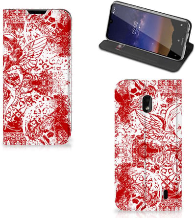 Mobiel BookCase Nokia 2.2 Angel Skull Rood