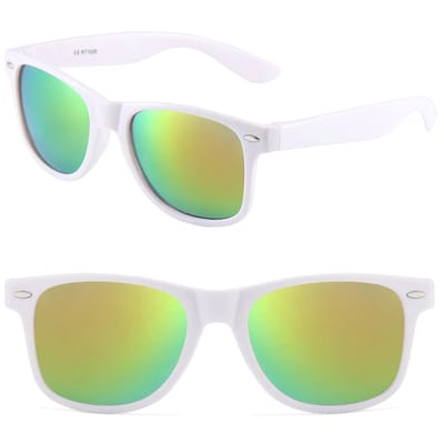 Fako Sunglasses® - Witte Zonnebril Met Groen/Blauwe Spiegelglazen - Heren Zonnebril - Dames Zonnebril - Classic - UV400 - Wit Frame - Goud/Groen Spiegel