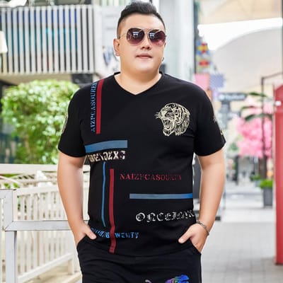T-shirt d'été pour homme, nouveau, grande taille, manches courtes, homme gros, surdimensionné, ample, manches courtes, soie glacée, chemise de corps 7XL noir