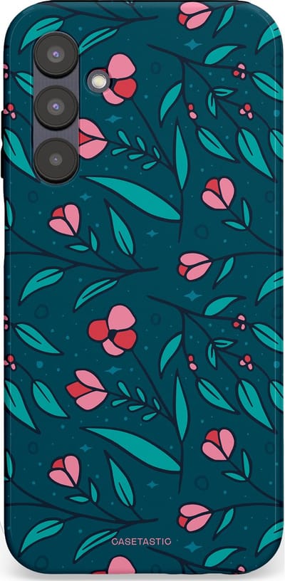 Casetastic hoesje geschikt voor Samsung Galaxy A25 - Dubbellaagse bescherming - Blauwe Groene Bloemenpracht - Fashion Case - Petrol Donkergrijs